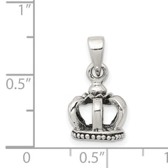 Sterling Silver 925 Antiqued Crown Pendant 3D Vintage Style