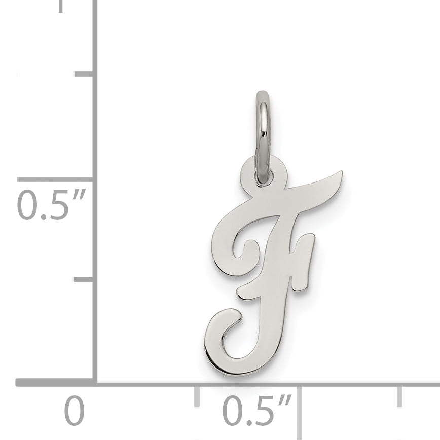 Sterling Silver Script Initial F Pendant in Rhodium-Plated Finish