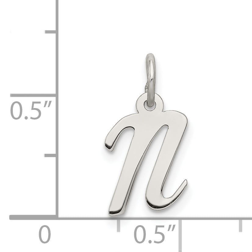 Sterling Silver 925 Script N Charm with Rhodium Plating