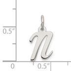Sterling Silver 925 Script N Charm with Rhodium Plating