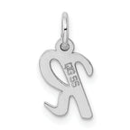 925 Sterling Silver Rhodium Script 'R' Charm Elegant Pendant