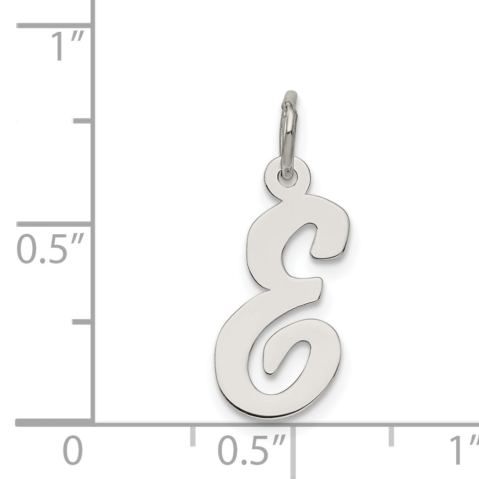 Sterling Silver 925 Script Initial E Charm Rhodium-Plated Elegant Design