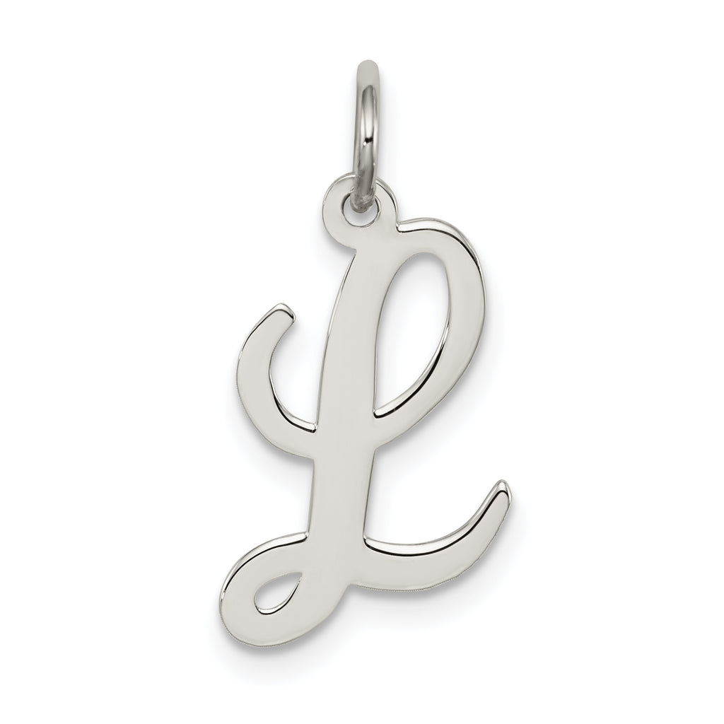 Sterling Silver Rhodium-plated Script Letter L Initial Charm