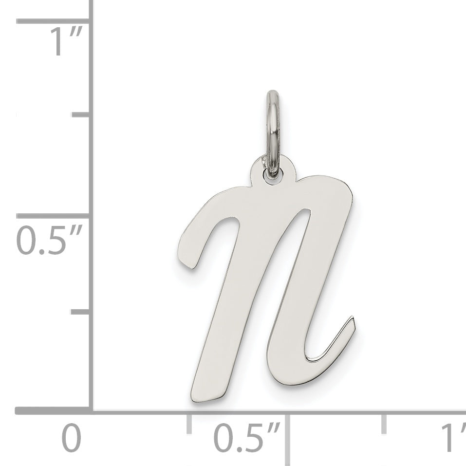 Sterling Silver 925 Initial N Charm with Rhodium Elegant Finish