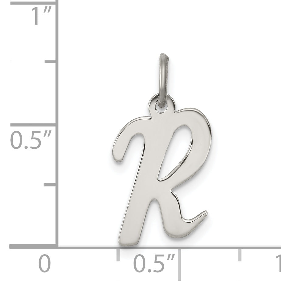 Sterling Silver Rhodium 925 Initial R Charm Elegant Medium Pendant