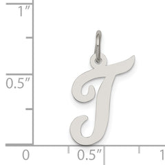 Sterling Silver 925 Rhodium-Plated Initial T Charm Elegant Pendant