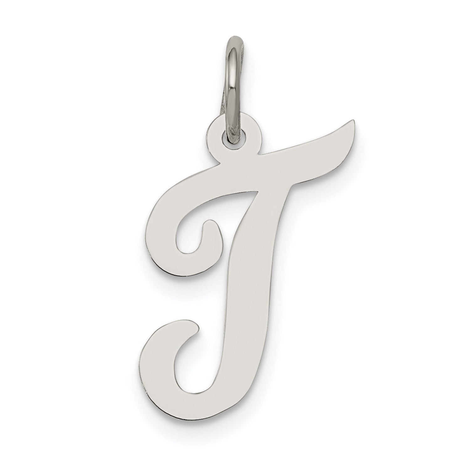 Sterling Silver Rhodium-plated Script Letter T Initial Charm Main image