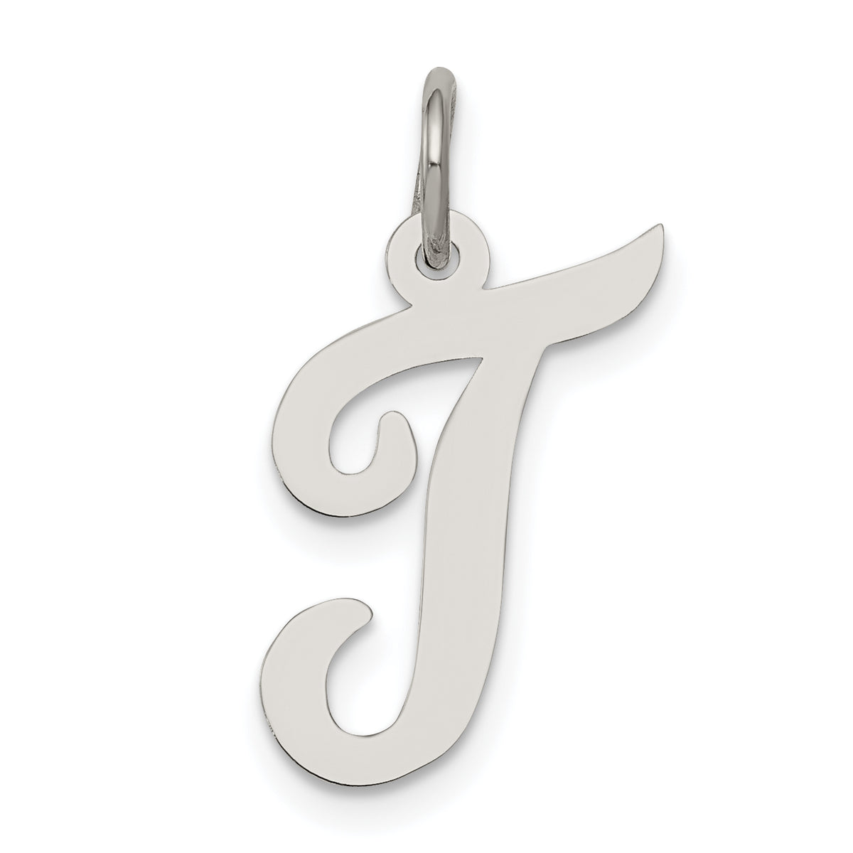 Sterling Silver Rhodium-plated Script Letter T Initial Charm