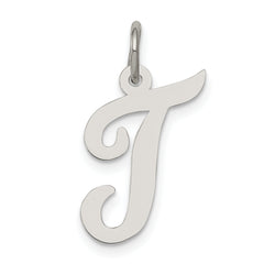 Sterling Silver Rhodium-plated Script Letter T Initial Charm