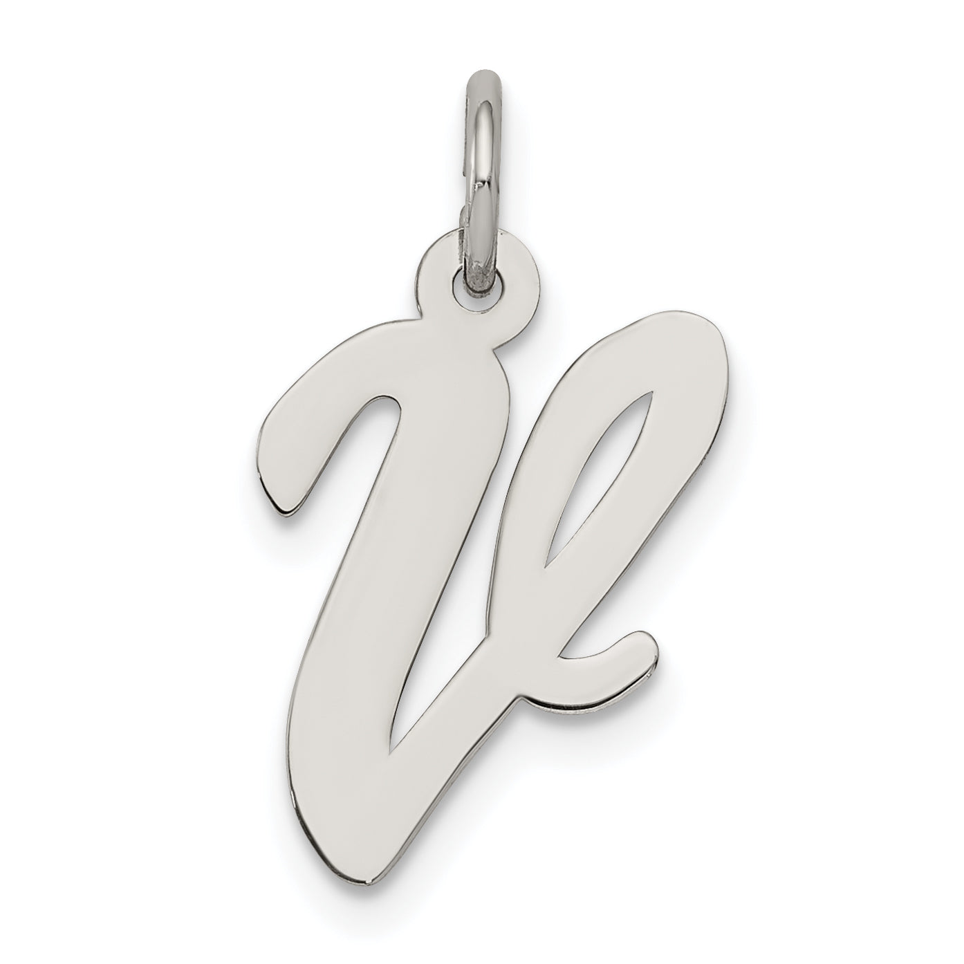 Sterling Silver Rhodium-plated Script Letter V Initial Charm Main image