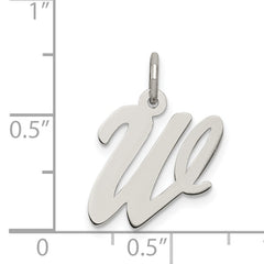 Sterling Silver 925 Initial W Charm with Rhodium Finish Elegant Design