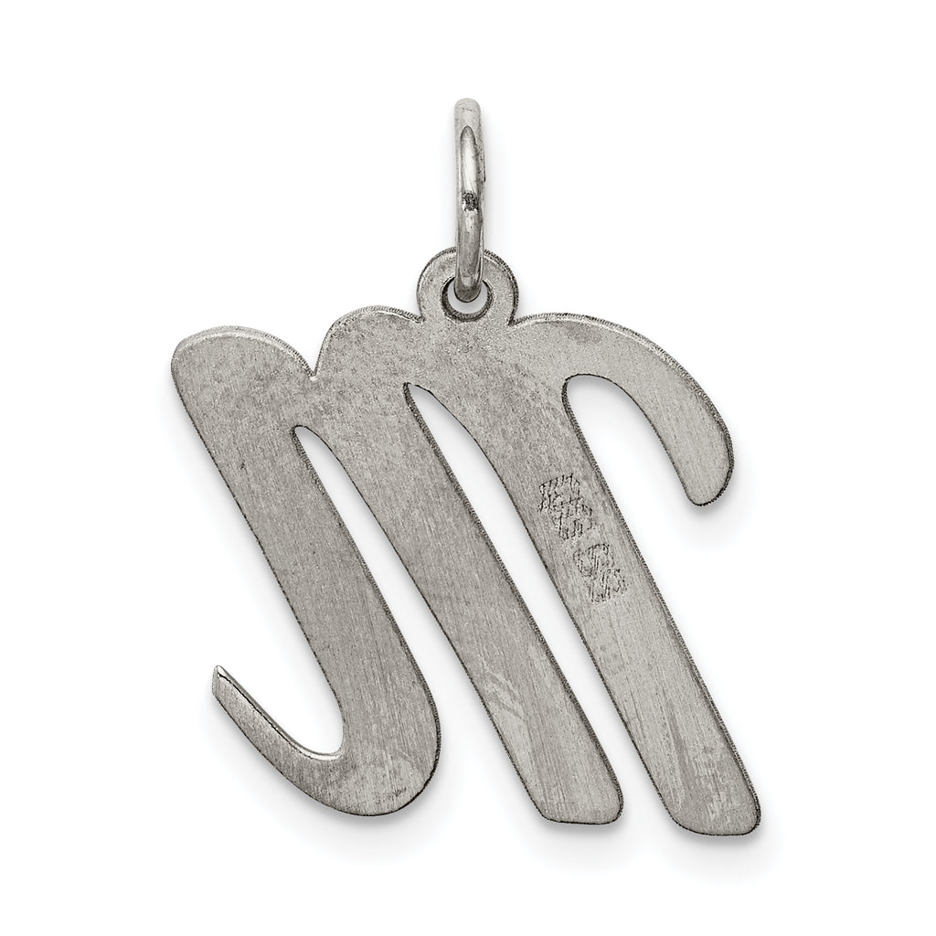 Sterling Silver 925 Initial Charm with Rhodium Plating Large Script M