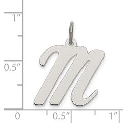 Sterling Silver 925 Initial Charm with Rhodium Plating Large Script M