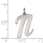 Sterling Silver Rhodium-Plated Initial N Charm Large Elegant Pendant