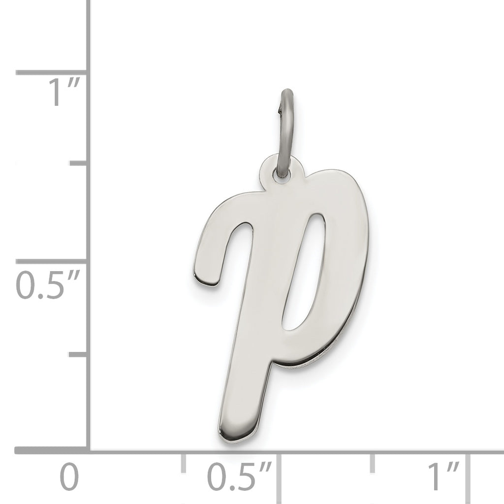 Sterling Silver 925 Rhodium-Plated Script Initial P Charm  Elegant and Large