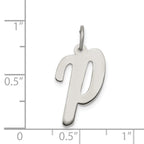 Sterling Silver 925 Rhodium-Plated Script Initial P Charm  Elegant and Large