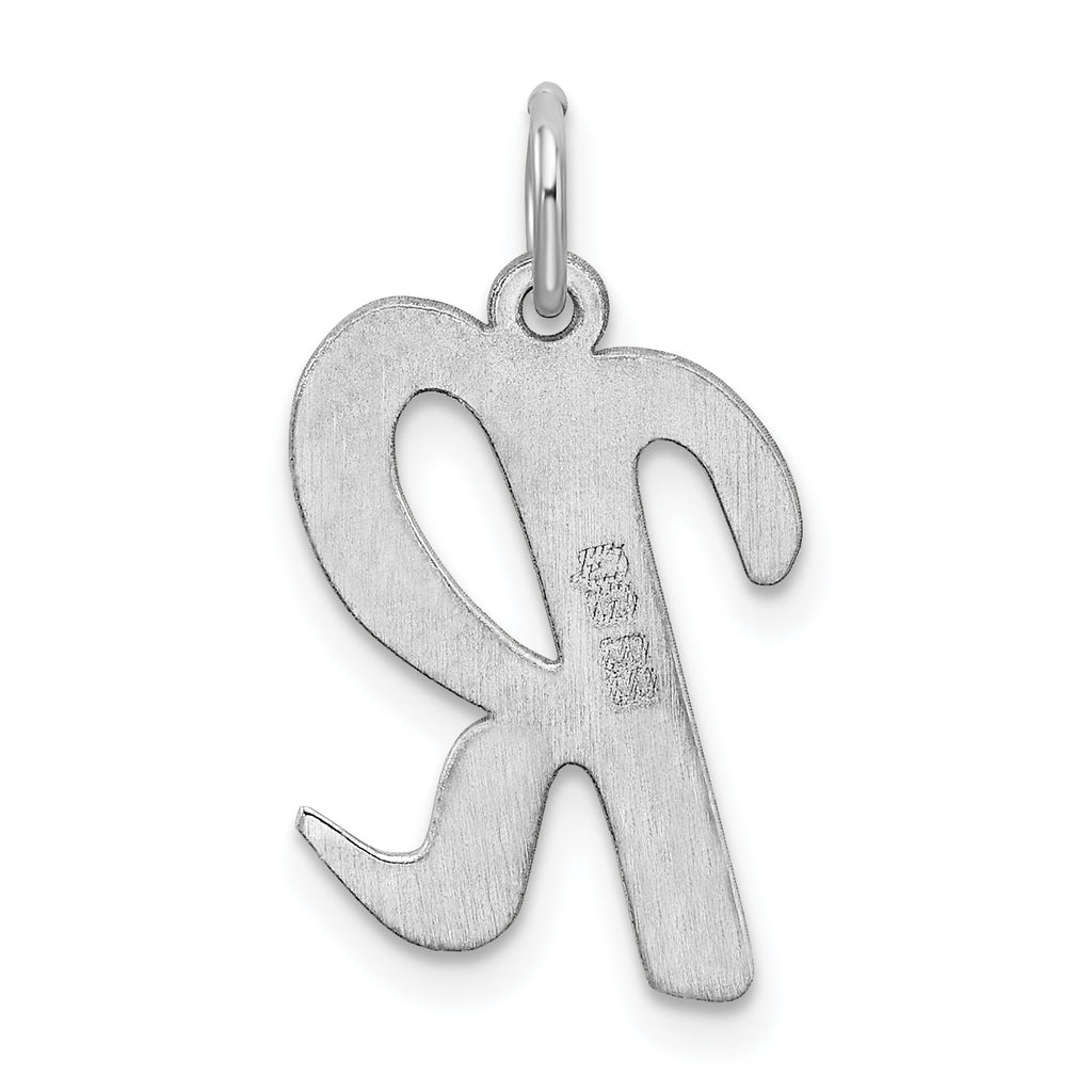 Sterling Silver 925 Script Initial R Charm with Rhodium Plating Elegant Large Design