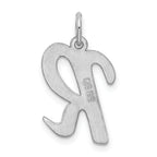Sterling Silver 925 Script Initial R Charm with Rhodium Plating Elegant Large Design