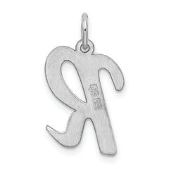 Sterling Silver 925 Script Initial R Charm with Rhodium Plating Elegant Large Design