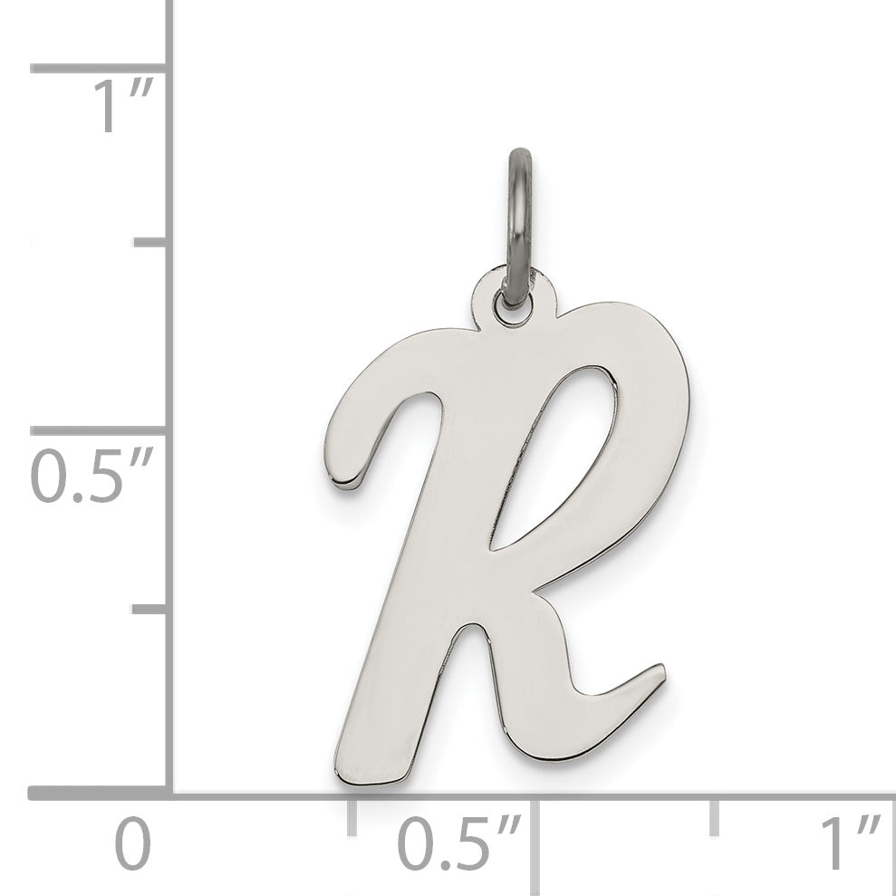 Sterling Silver 925 Script Initial R Charm with Rhodium Plating Elegant Large Design