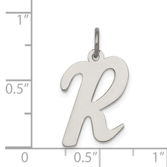Sterling Silver 925 Script Initial R Charm with Rhodium Plating Elegant Large Design