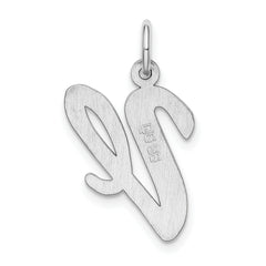 Sterling Silver 925 Script V Initial Charm Large Rhodium-Plated
