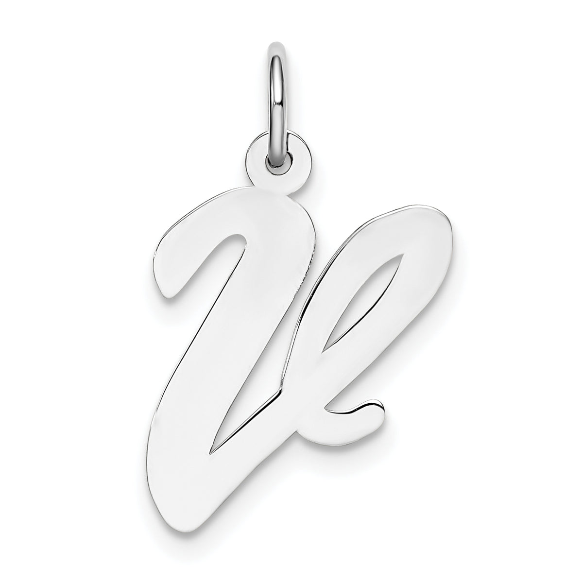 Sterling Silver Rhodium-plated Script Letter V Initial Charm