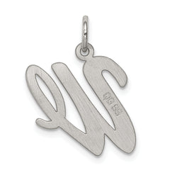 Sterling Silver 925 Rhodium Script Letter W Charm for Elegant Jewelry
