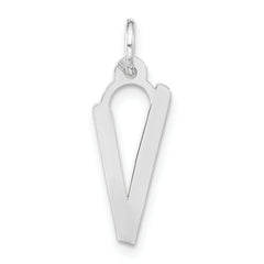 Sterling Silver Polished Large Slanted Block Initial V Charm