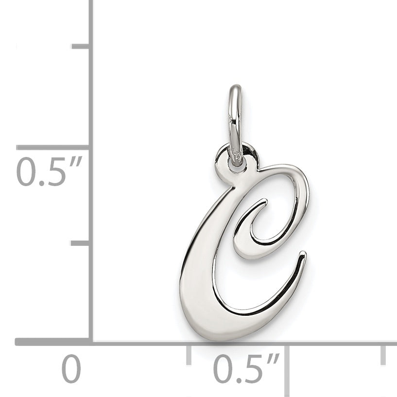 Sterling Silver 925 Script Initial C Charm Rhodium-Plated Elegant Design