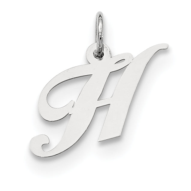 Sterling Silver Rhodium-plated Fancy Script Letter H Initial Charm Main image
