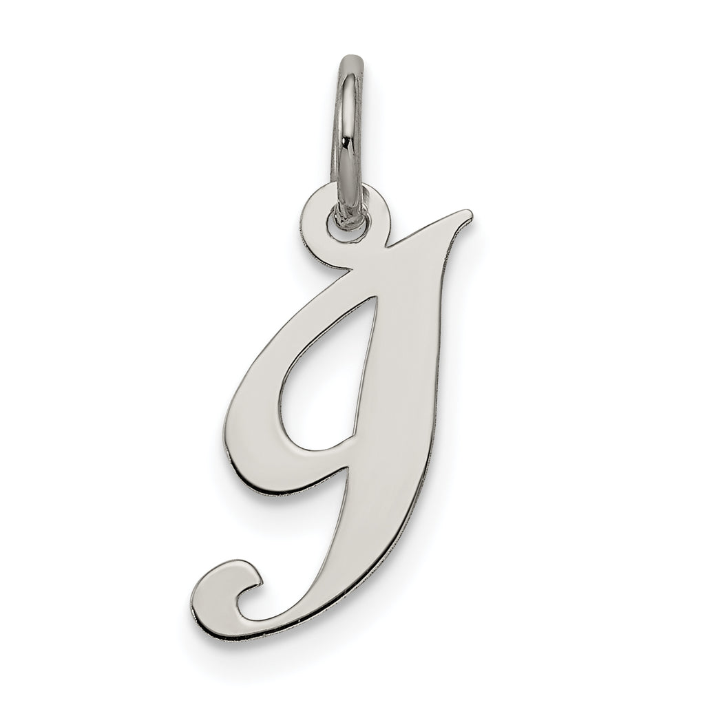 Sterling Silver Rhodium-plated Fancy Script Letter I Initial Charm