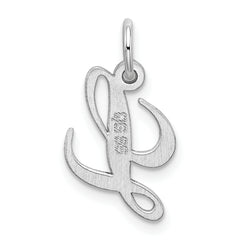 Sterling Silver 925 Fancy Script L Charm Rhodium-Plated Elegant Design