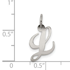 Sterling Silver 925 Fancy Script L Charm Rhodium-Plated Elegant Design