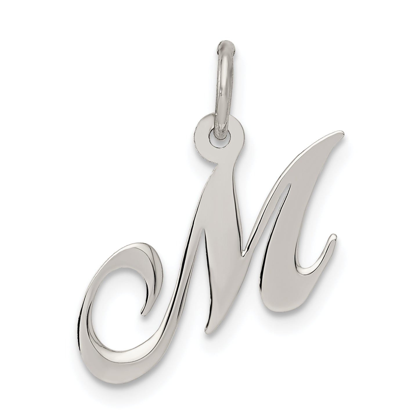 Sterling Silver Rhodium-plated Fancy Script Letter M Initial Charm Main image