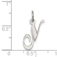Sterling Silver 925 Script Initial N Charm Rhodium-Plated Elegance