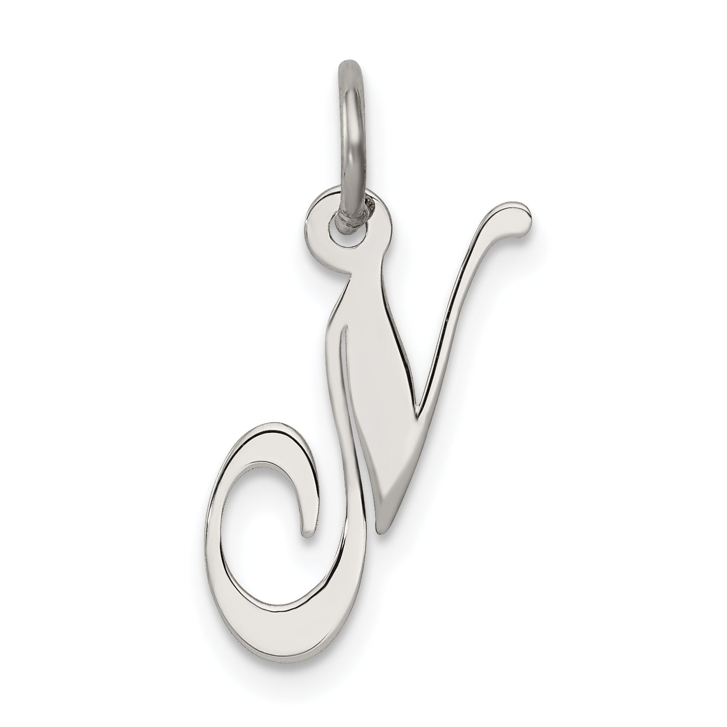 Sterling Silver Rhodium-plated Fancy Script Letter N Initial Charm Main image