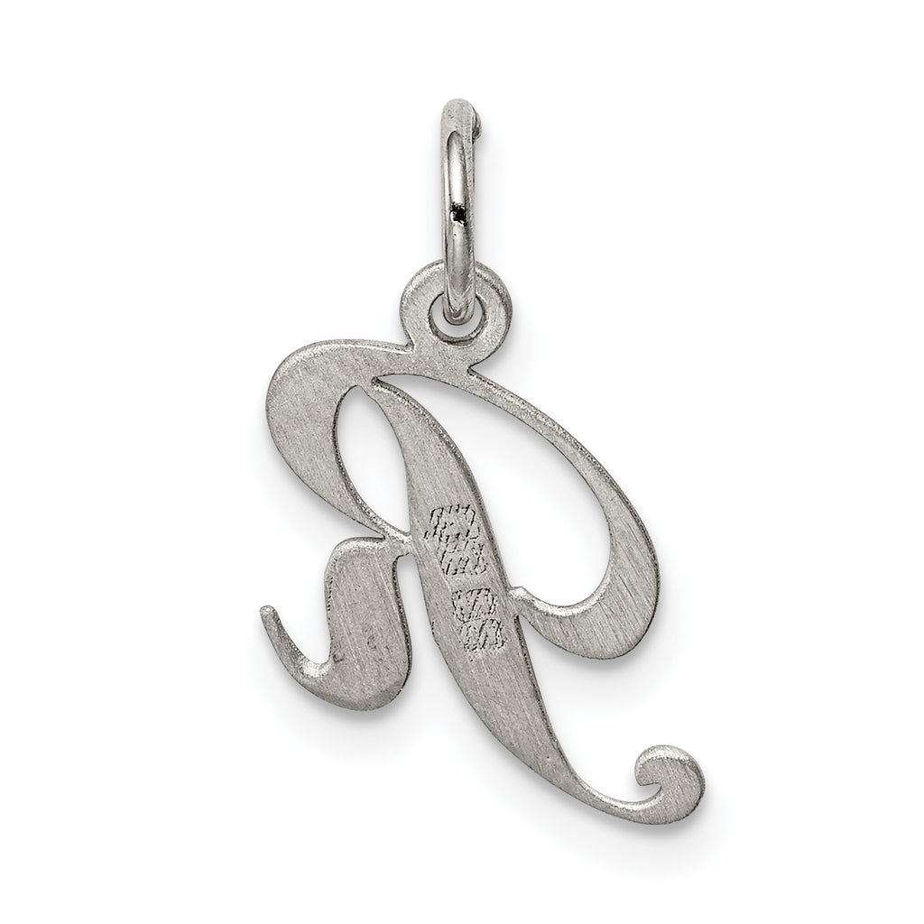 Sterling Silver R Initial Charm with Elegant Rhodium Finish