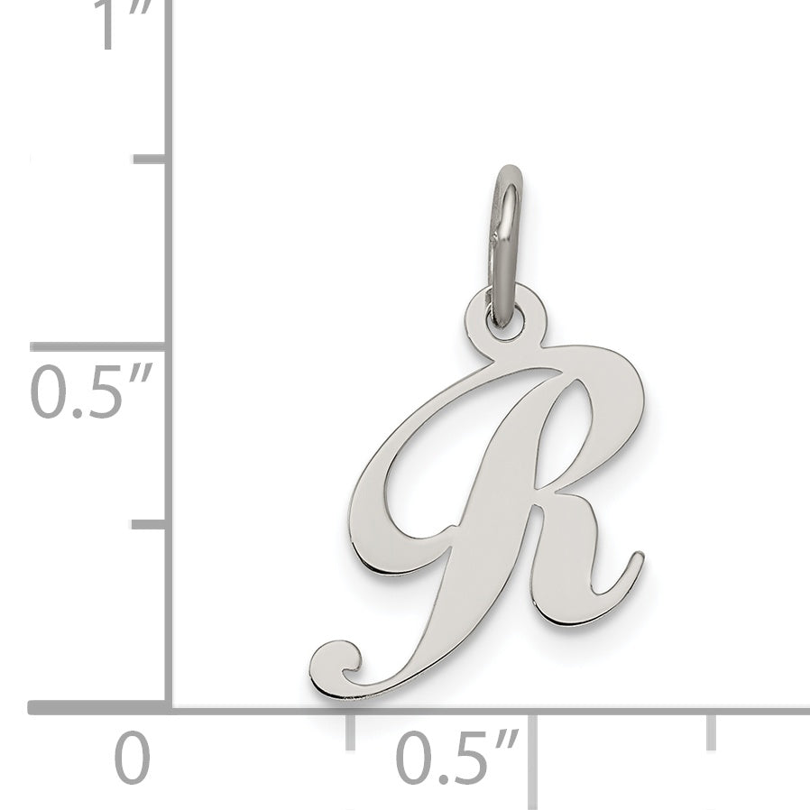 Sterling Silver R Initial Charm with Elegant Rhodium Finish