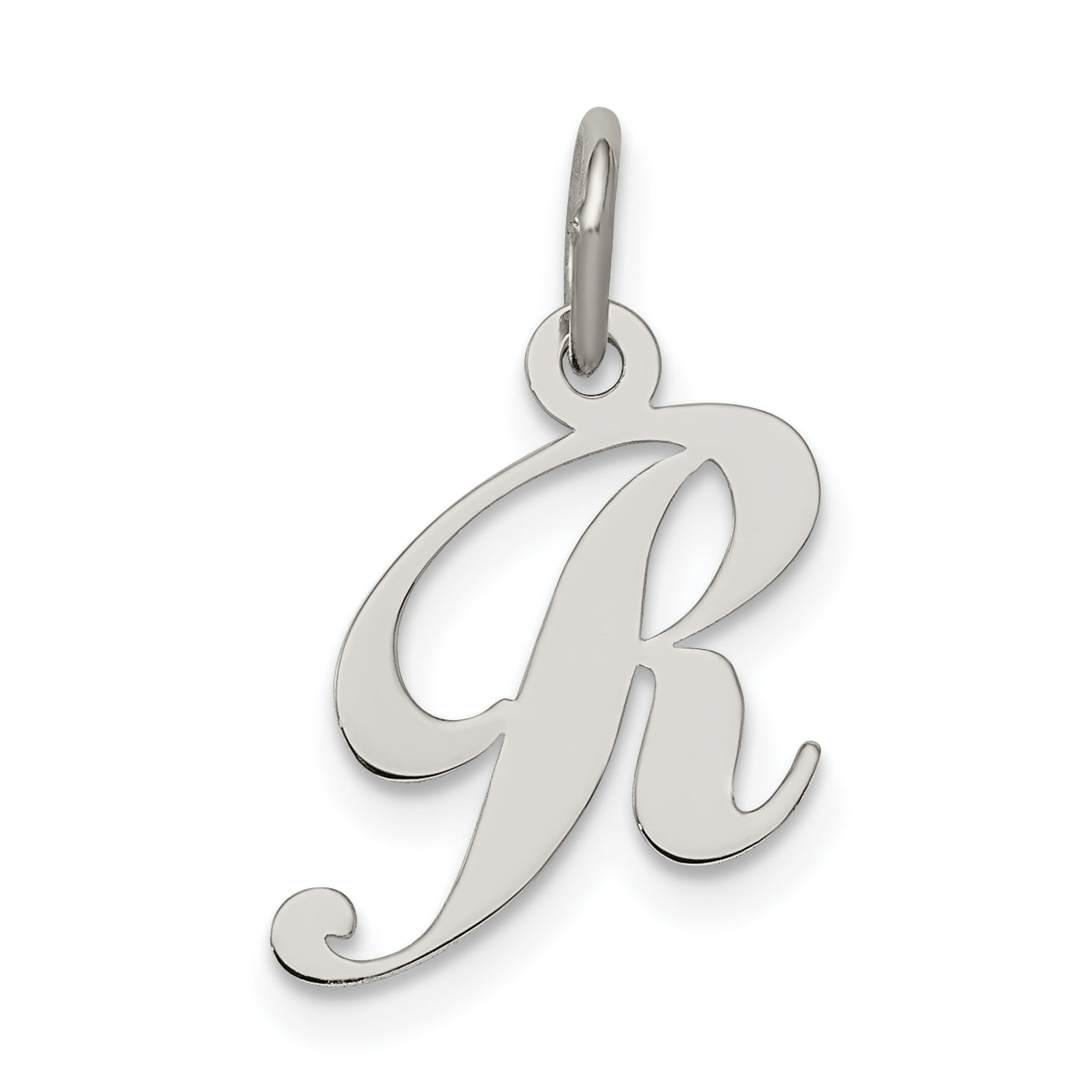 Sterling Silver Rhodium-plated Fancy Script Letter R Initial Charm Main image