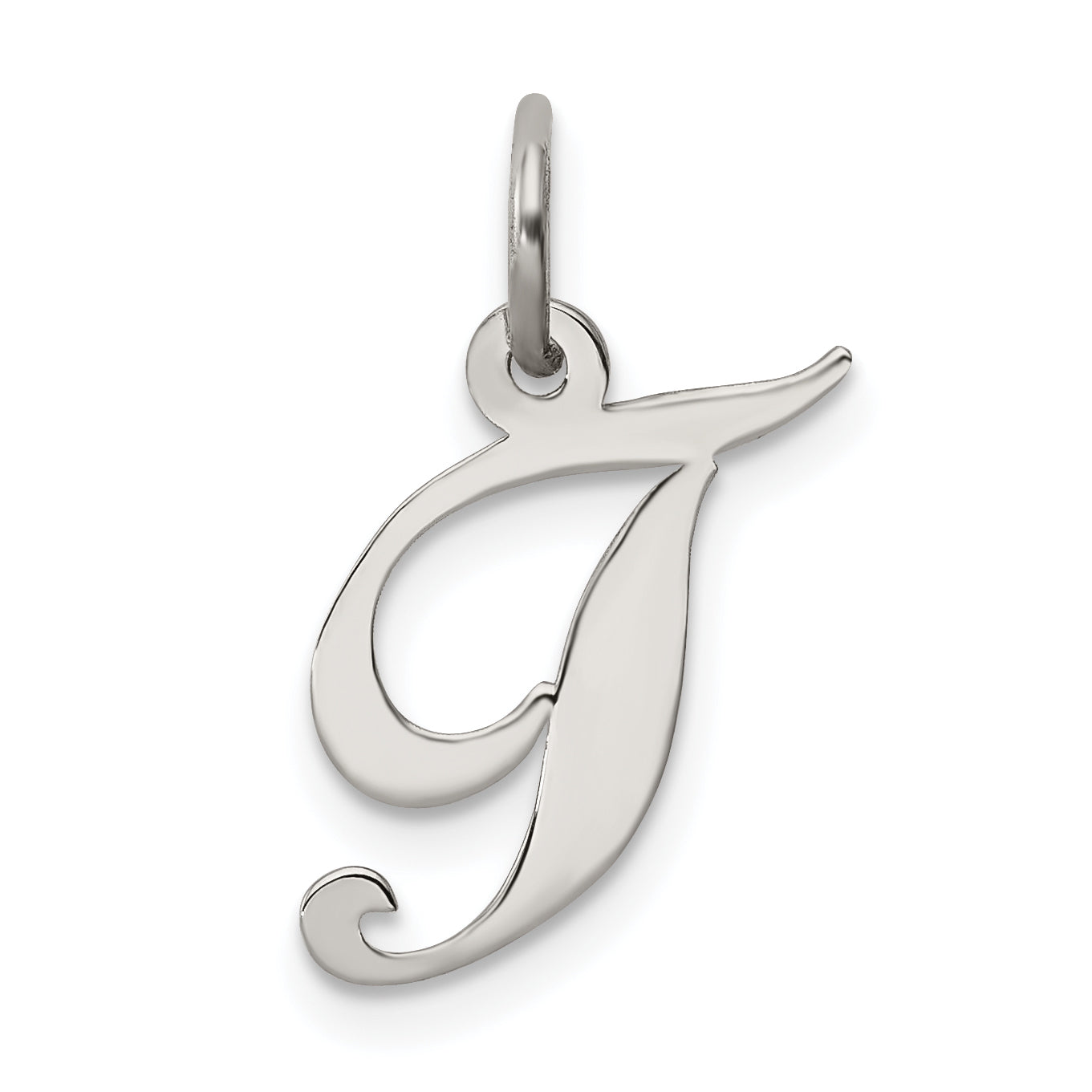 Sterling Silver Rhodium-plated Fancy Script Letter T Initial Charm Main image