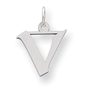 Sterling Silver Small Artisan Block Initial V Charm