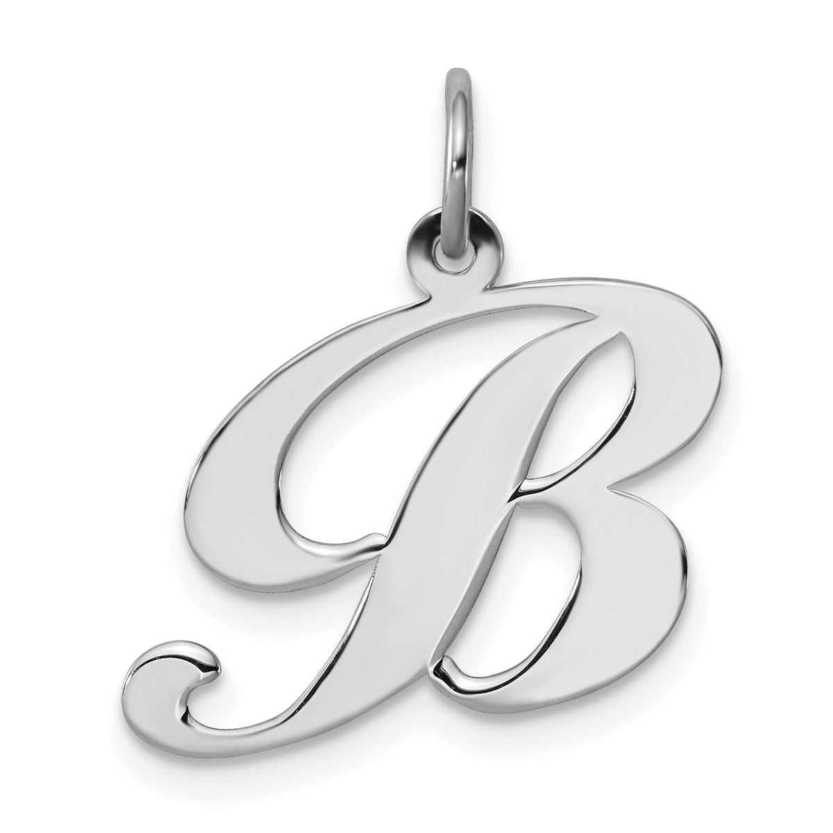Sterling Silver Rhodium-plated Fancy Script Letter B Initial Charm