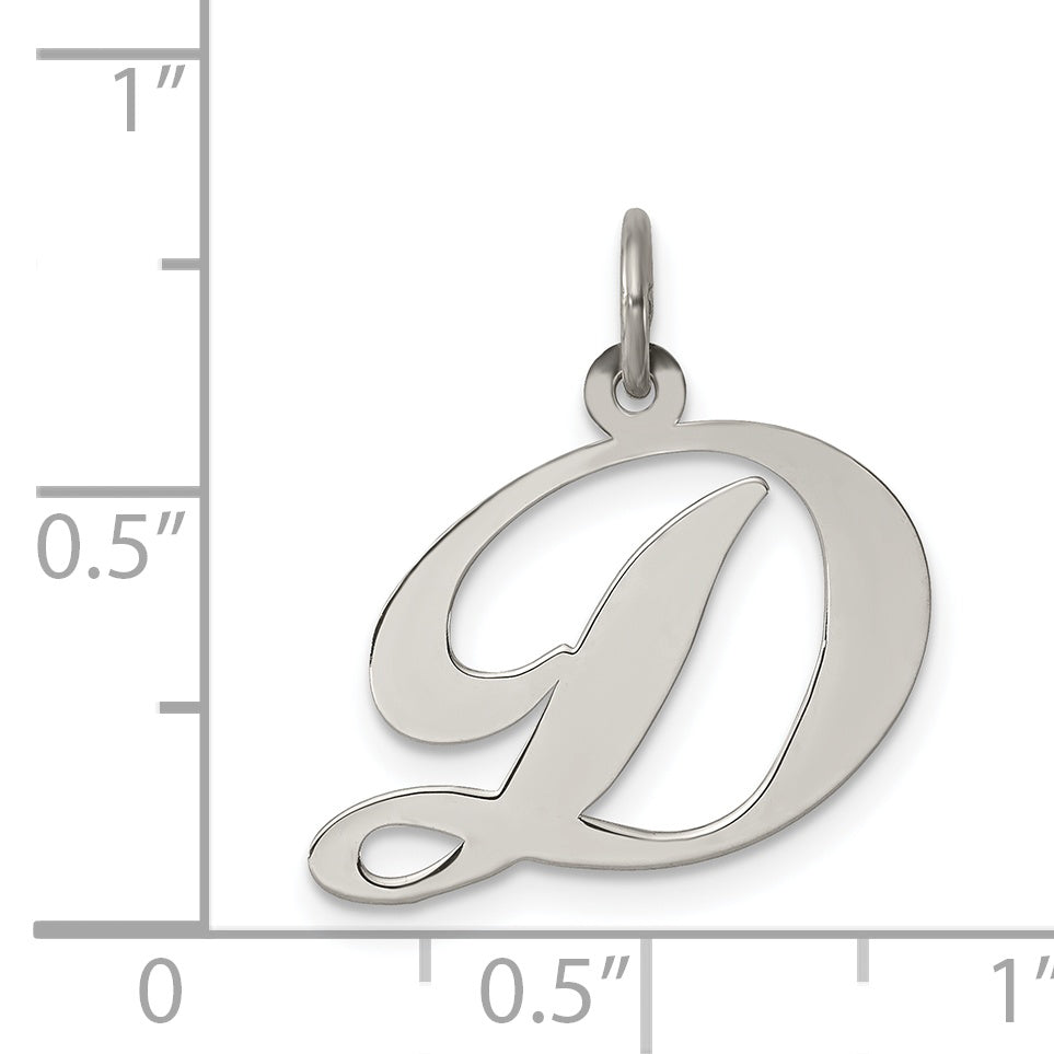 Sterling Silver Rhodium-Plated Initial D Charm Elegant Medium Pendant