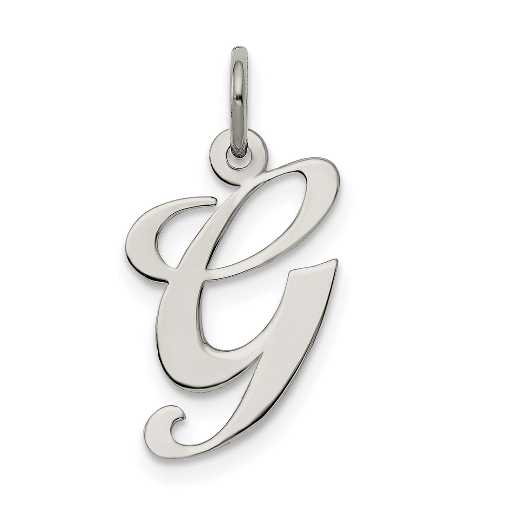 Sterling Silver Rhodium-plated Fancy Script Letter G Initial Charm