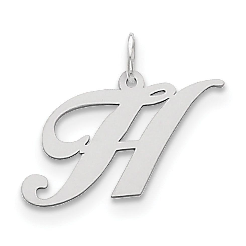 Sterling Silver Rhodium-plated Fancy Script Letter H Initial Charm Main image