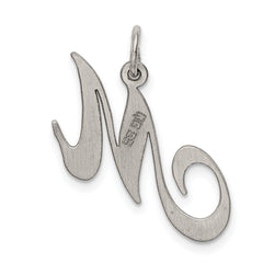 Sterling Silver Rhodium-Plated Script M Charm Elegant Medium Pendant
