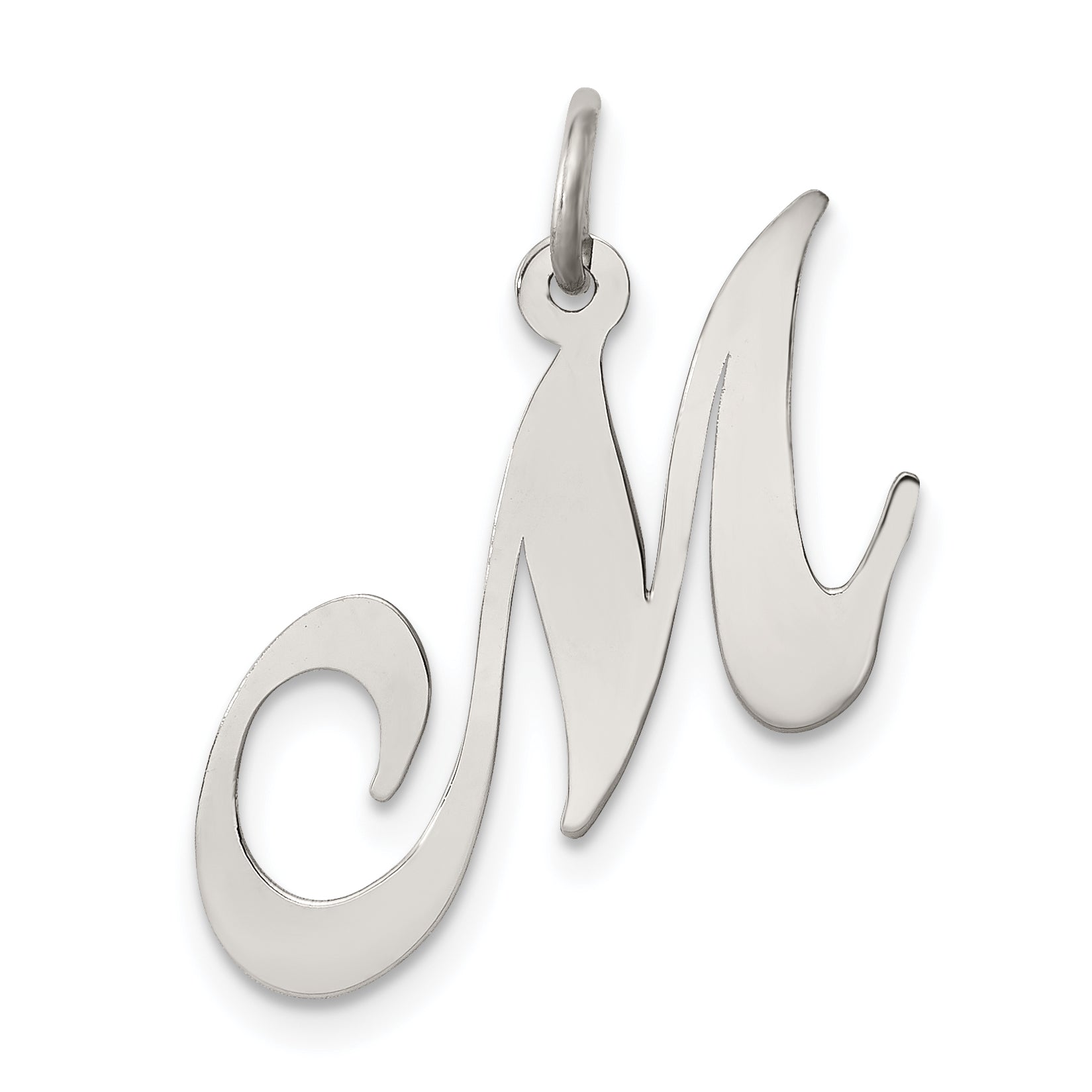 Sterling Silver Rhodium-plated Fancy Script Letter M Initial Charm Main image