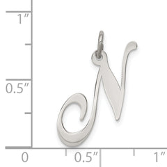 Sterling Silver Rhodium-Plated Initial N Charm Elegant Medium Size