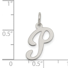 Sterling Silver 925 Rhodium-Plated Script Initial P Charm Medium